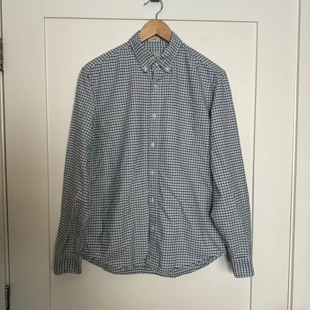 J Crew Oxford Shirt Mens Sz M Gingham Slim Fit 100% Cotton Preppy Office Career